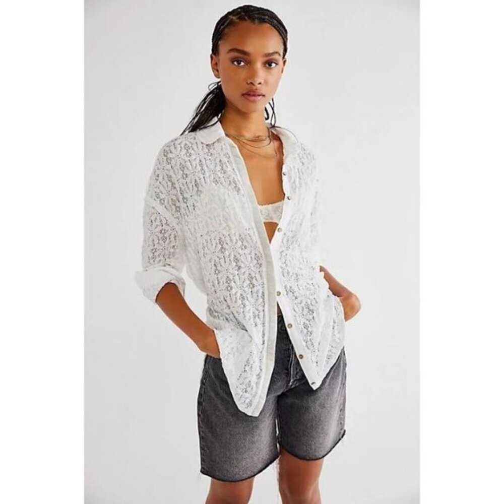 Free People Lace Button Down